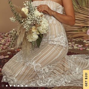 Lulu’s Ever Thine White Lace Strapless Maxi Dress
